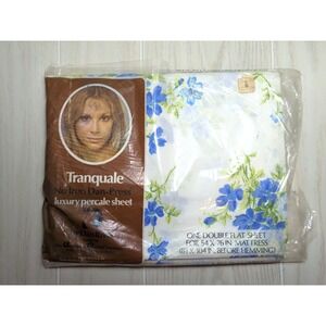 Dan River Tranquale Luxury percale sheet Full Flat Damselle blue floral new